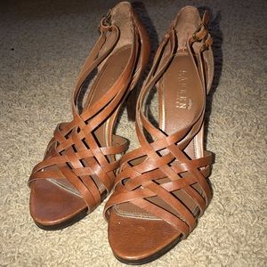 Strappy Brown Leather Ralph Lauren Heels